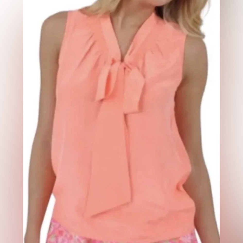 Lilly Pulitzer 100% Silk Dahlia Sleevless Blouse with Bow